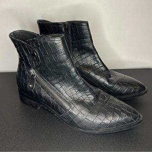 NAPOLEONI ITALY Black Genuine Leather Crocodile Embossed Ankle Boots 40